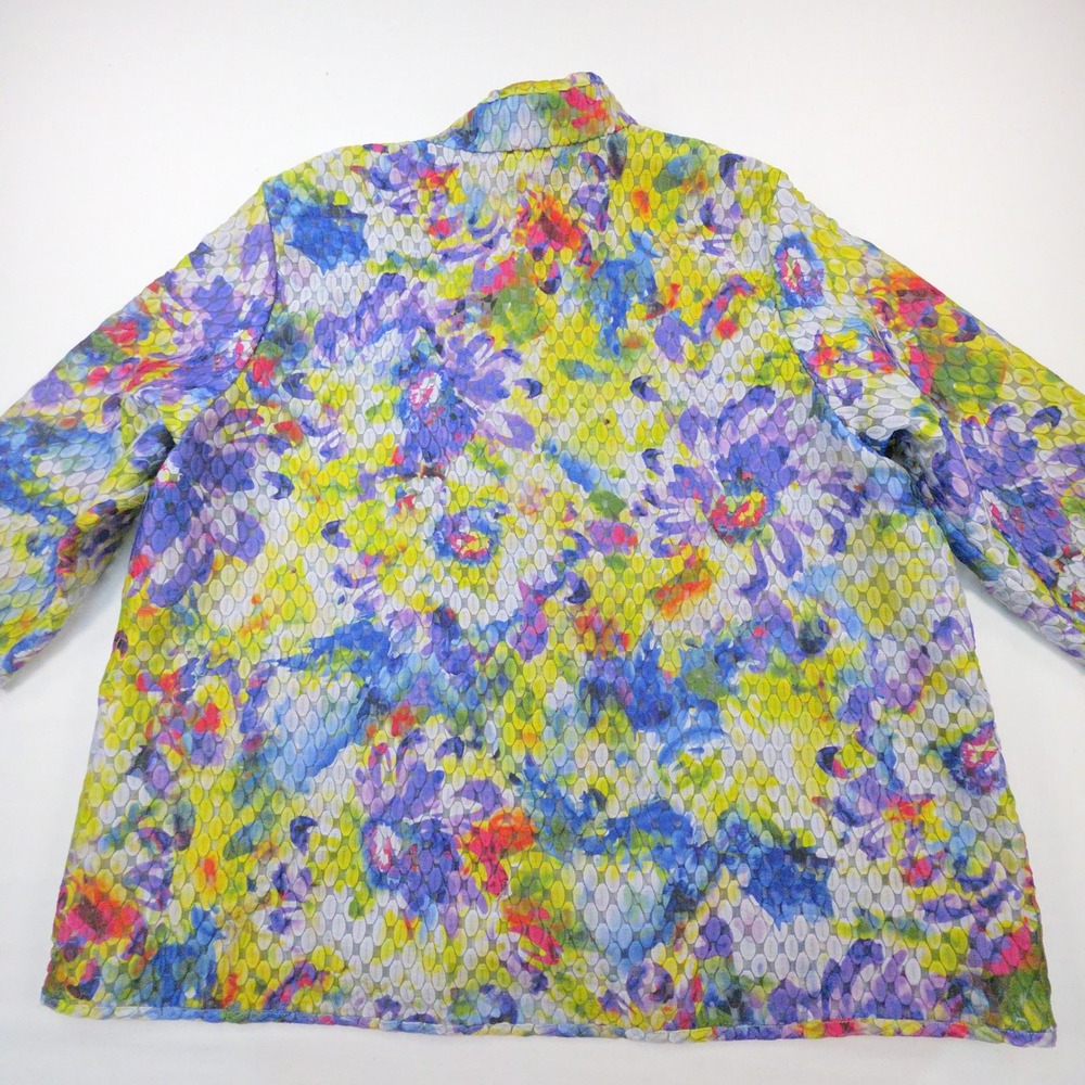 Caroline Rose Floral Textured Open Front Jacket Women L Multi Color Sheer Poly - Picture 4 of 8